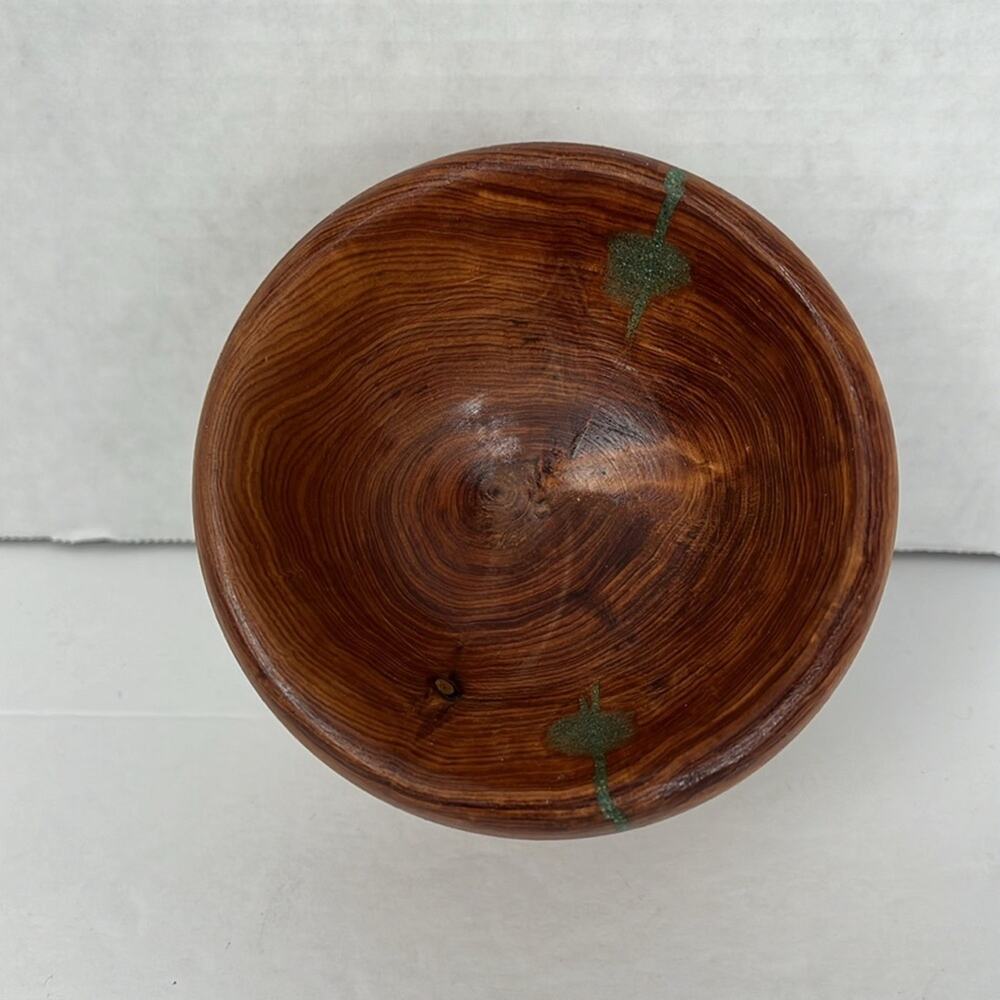 Decorative Wooden Bowl with Green Inlay Hand Crafted Shilling 4x3 Inch - Picture 5 of 8
